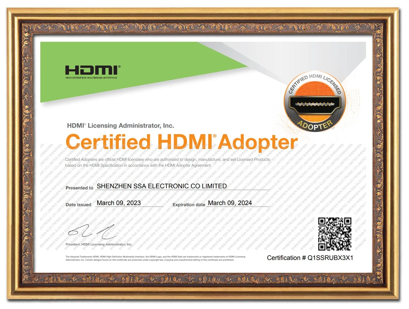 2023 HDMI Certificate Renewal